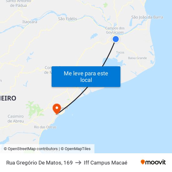 Rua Gregório De Matos, 169 to Iff Campus Macaé map