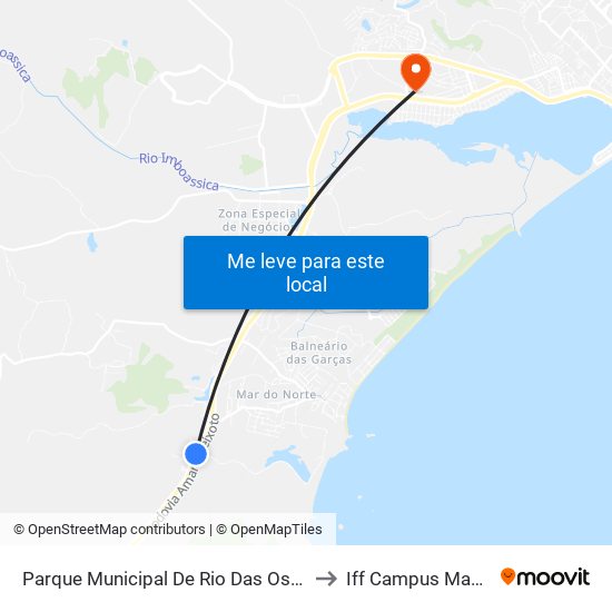 Parque Municipal De Rio Das Ostras to Iff Campus Macaé map