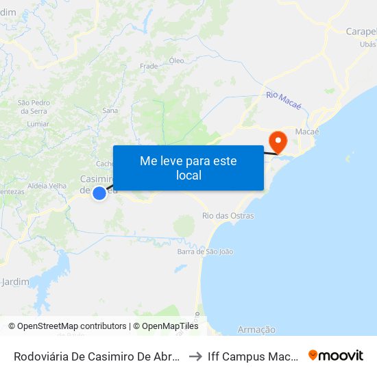 Rodoviária De Casimiro De Abreu to Iff Campus Macaé map