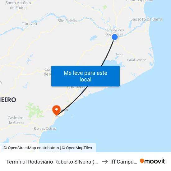 Terminal Rodoviário Roberto Silveira (Campos Dos Goytacazes) to Iff Campus Macaé map