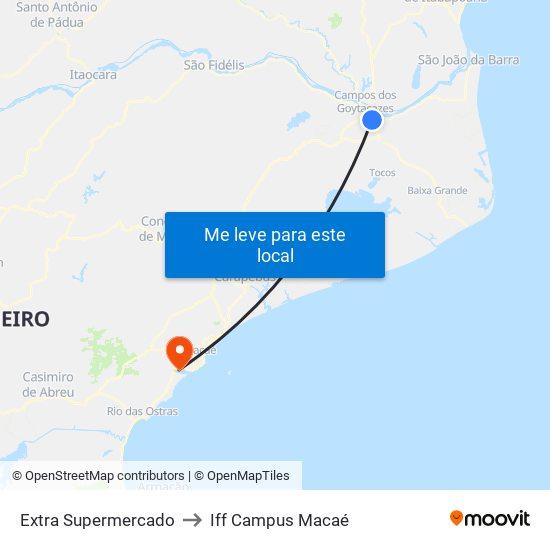 Extra Supermercado to Iff Campus Macaé map