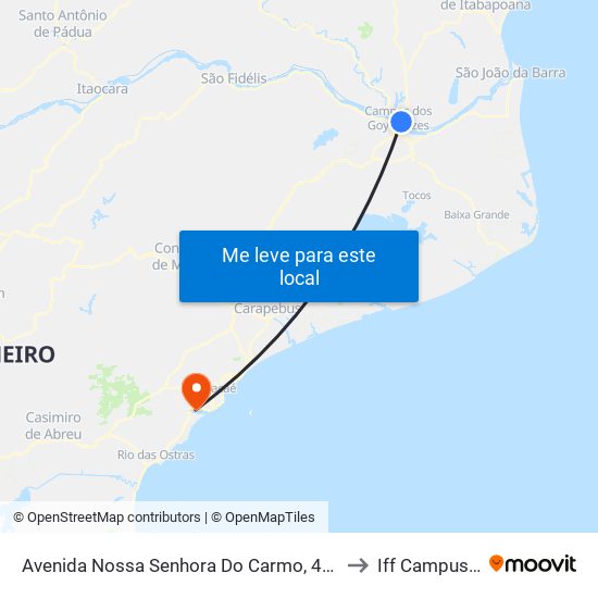 Avenida Nossa Senhora Do Carmo, 429  (Sentido Centro) to Iff Campus Macaé map
