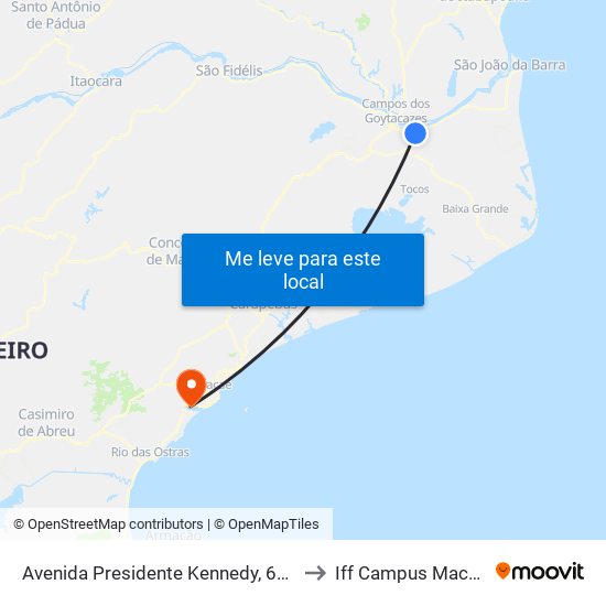 Avenida Presidente Kennedy, 607 to Iff Campus Macaé map