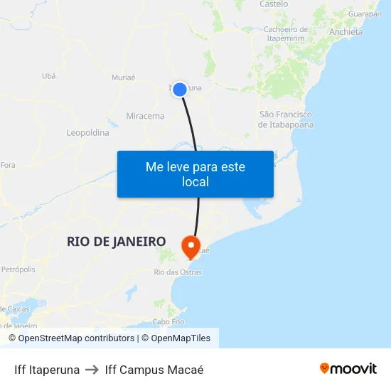 Iff Itaperuna to Iff Campus Macaé map