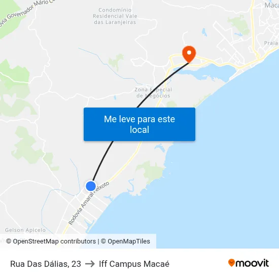 Rua Das Dálias, 23 to Iff Campus Macaé map