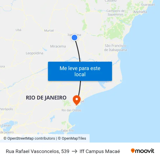 Rua Rafael Vasconcelos, 539 to Iff Campus Macaé map
