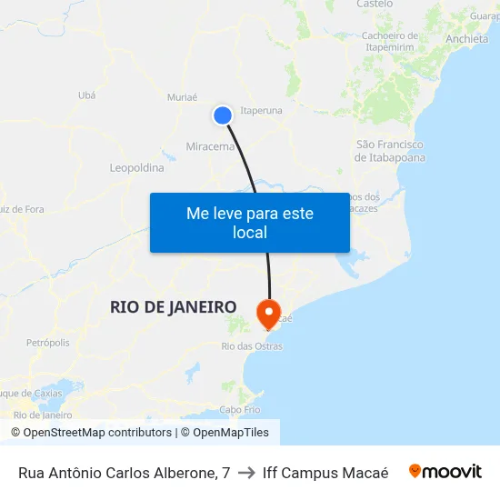Rua Antônio Carlos Alberone, 7 to Iff Campus Macaé map