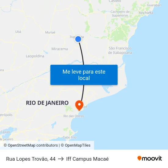 Rua Lopes Trovão, 44 to Iff Campus Macaé map