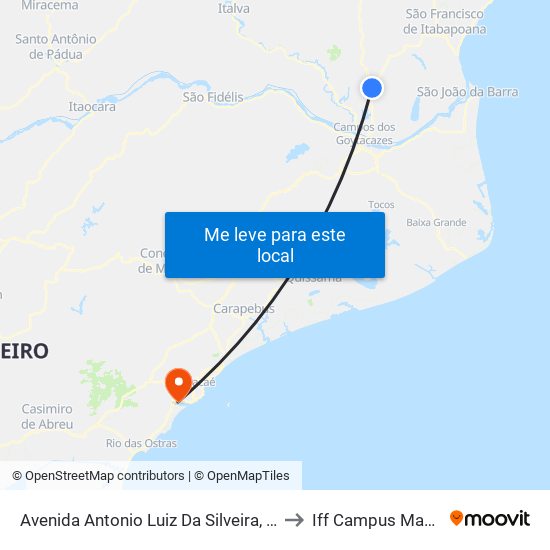 Avenida Antonio Luiz Da Silveira, 301 to Iff Campus Macaé map