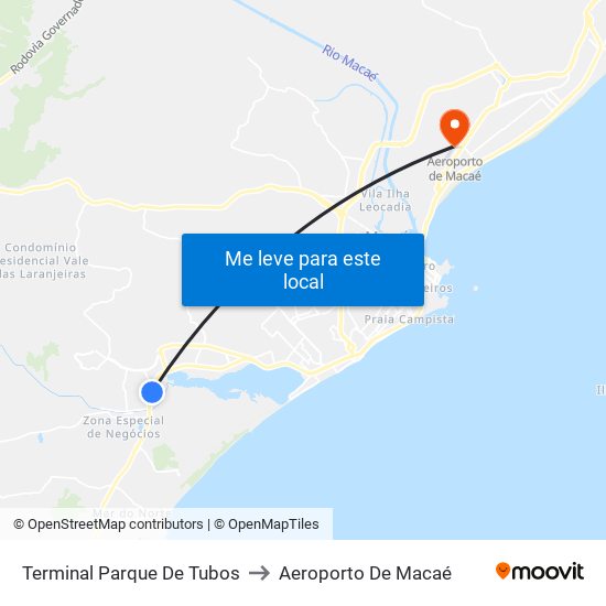 Terminal Parque De Tubos to Aeroporto De Macaé map