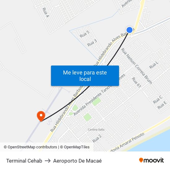 Terminal Cehab to Aeroporto De Macaé map