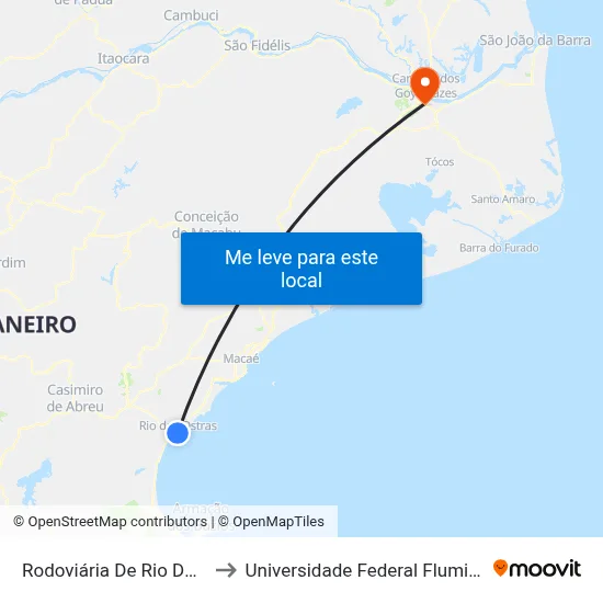 Rodoviária De Rio Das Ostras to Universidade Federal Fluminense - Uff map