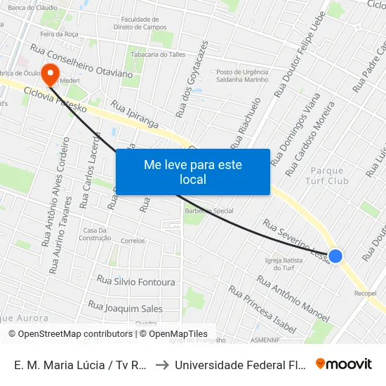 E. M. Maria Lúcia / Tv Record Campos to Universidade Federal Fluminense - Uff map
