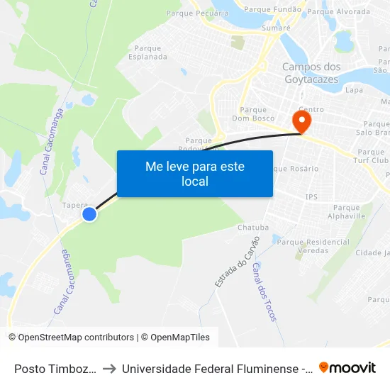 Posto Timbozão to Universidade Federal Fluminense - Uff map