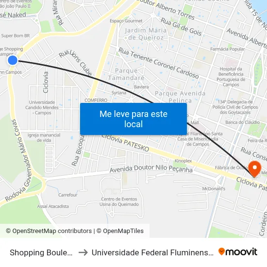 Shopping Boulevard to Universidade Federal Fluminense - Uff map