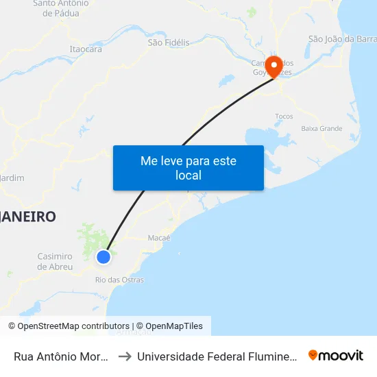 Rua Antônio Moreira, 2 to Universidade Federal Fluminense - Uff map