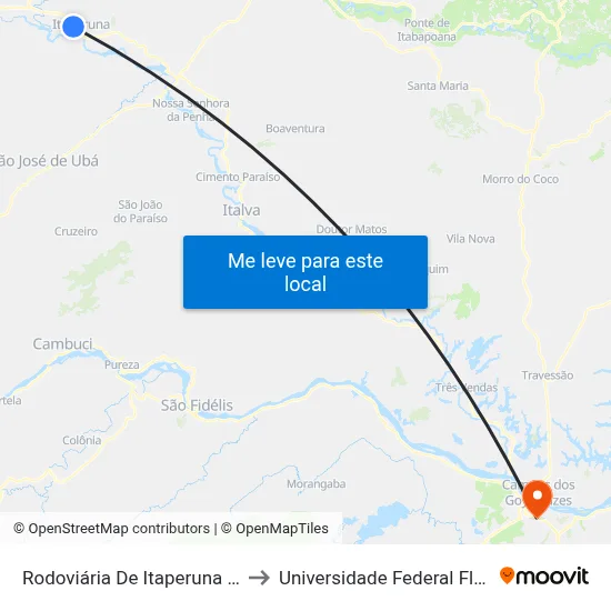 Rodoviária De Itaperuna (Área Externa) to Universidade Federal Fluminense - Uff map
