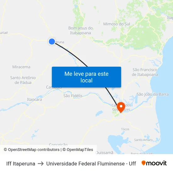 Iff Itaperuna to Universidade Federal Fluminense - Uff map