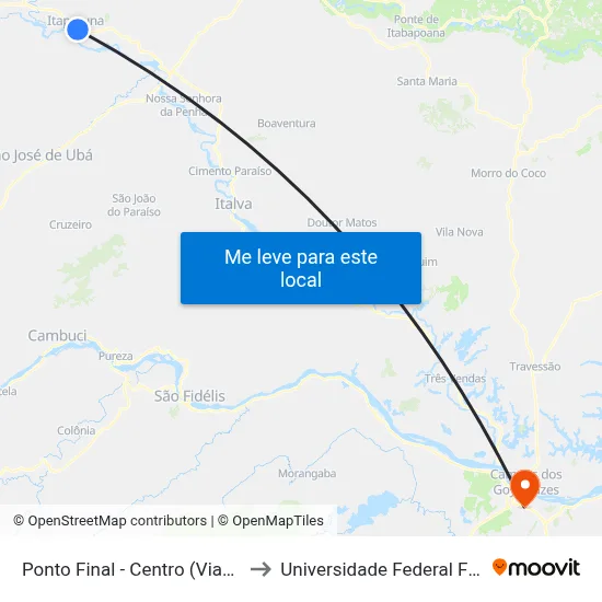 Ponto Final - Centro (Viação Santa Lúcia) to Universidade Federal Fluminense - Uff map