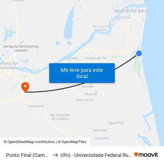 Ponto Final (Campos - Grussaí) to Ufrrj - Universidade Federal Rural Do Rio De Janeiro map