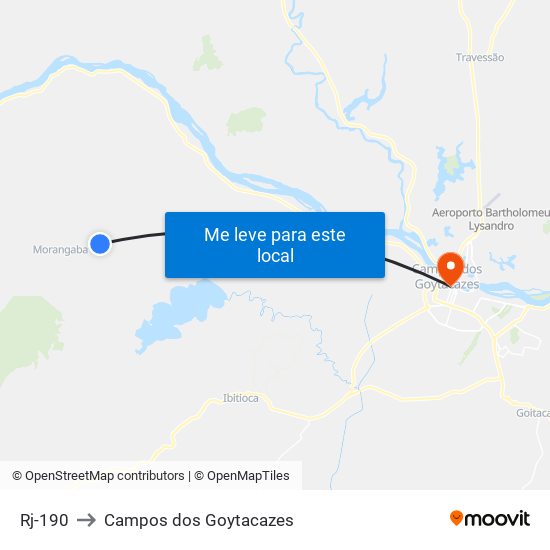 Rj-190 to Campos dos Goytacazes map