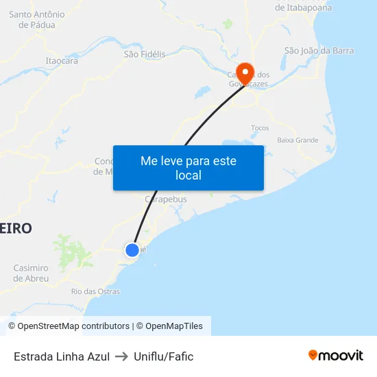 Estrada Linha Azul to Uniflu/Fafic map