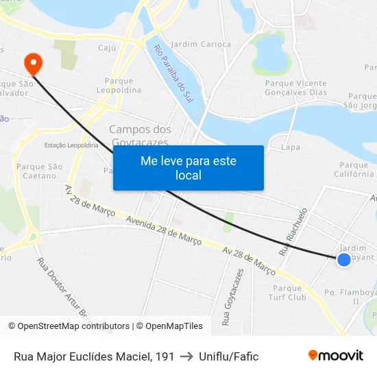 Rua Major Euclídes Maciel, 191 to Uniflu/Fafic map