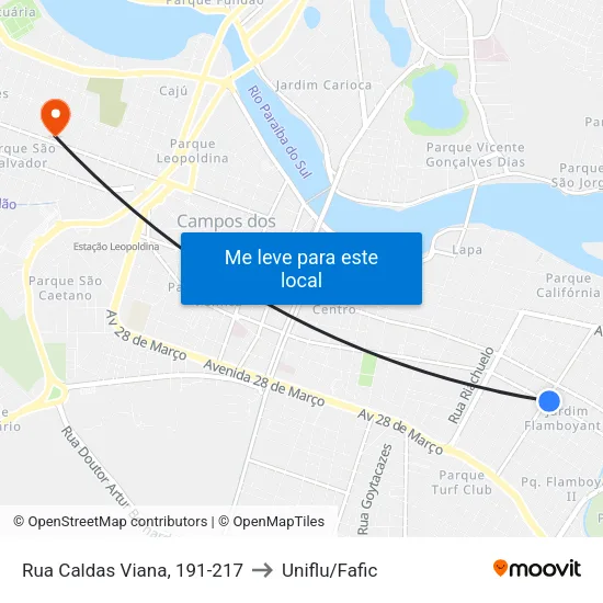Rua Caldas Viana, 191-217 to Uniflu/Fafic map