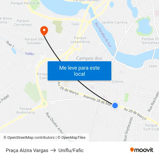 Praça Alzira Vargas to Uniflu/Fafic map