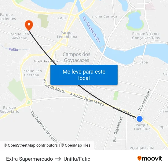 Extra Supermercado to Uniflu/Fafic map