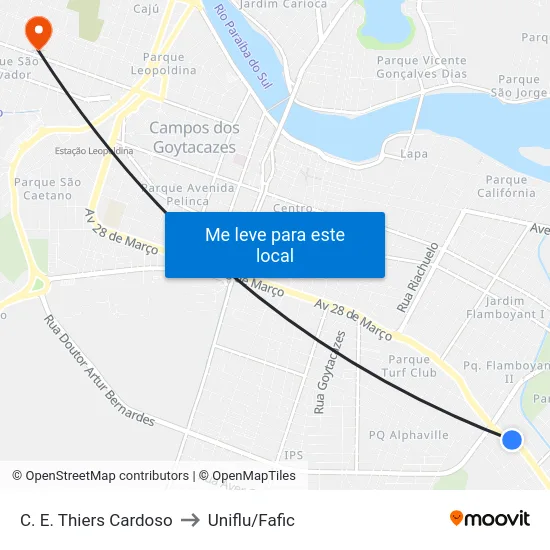 C. E. Thiers Cardoso to Uniflu/Fafic map