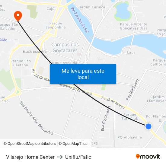 Vilarejo Home Center to Uniflu/Fafic map