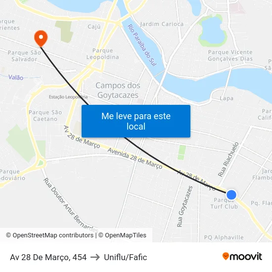 Av 28 De Março, 454 to Uniflu/Fafic map