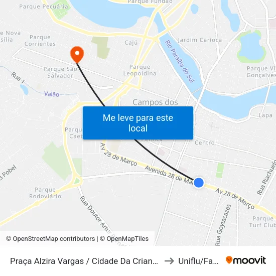 Praça Alzira Vargas / Cidade Da Criança to Uniflu/Fafic map