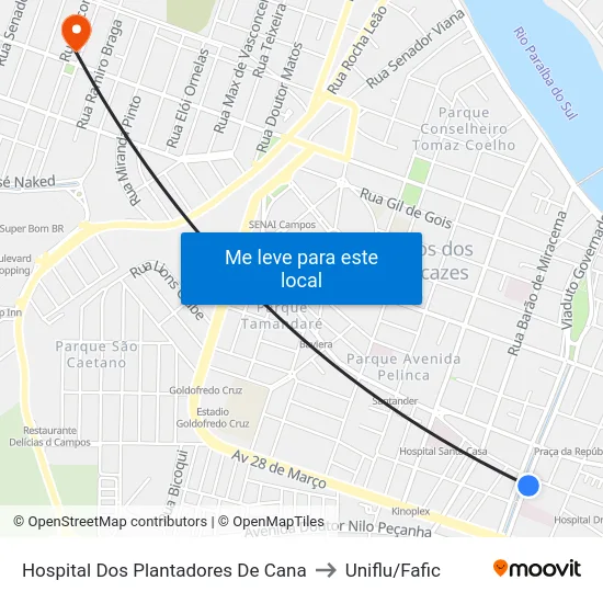 Hospital Dos Plantadores De Cana to Uniflu/Fafic map