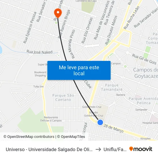 Universo - Universidade Salgado De Oliveira to Uniflu/Fafic map