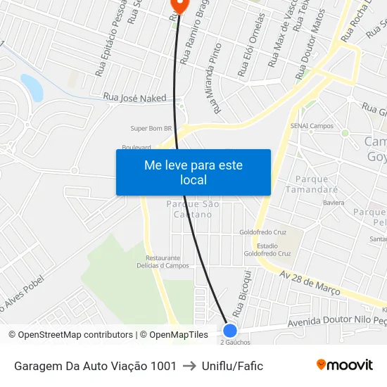 Garagem Da Auto Viação 1001 to Uniflu/Fafic map