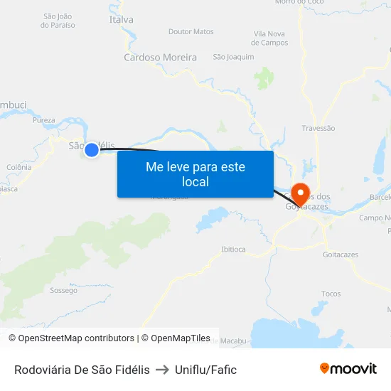 Rodoviária De São Fidélis to Uniflu/Fafic map