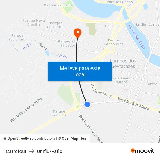 Carrefour to Uniflu/Fafic map