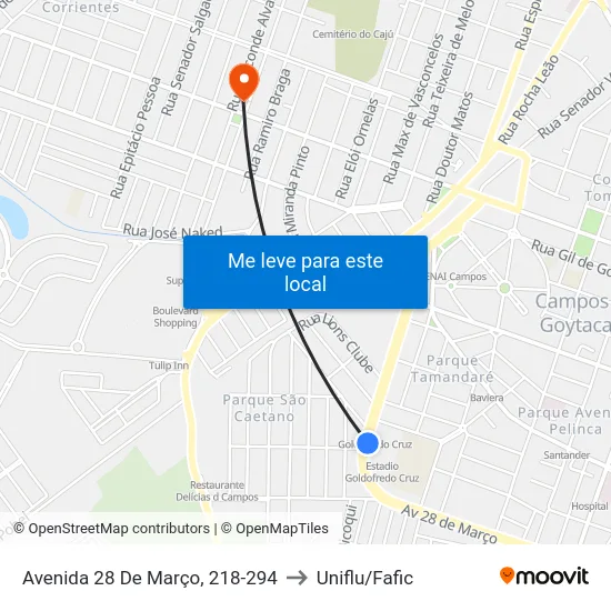 Avenida 28 De Março, 218-294 to Uniflu/Fafic map