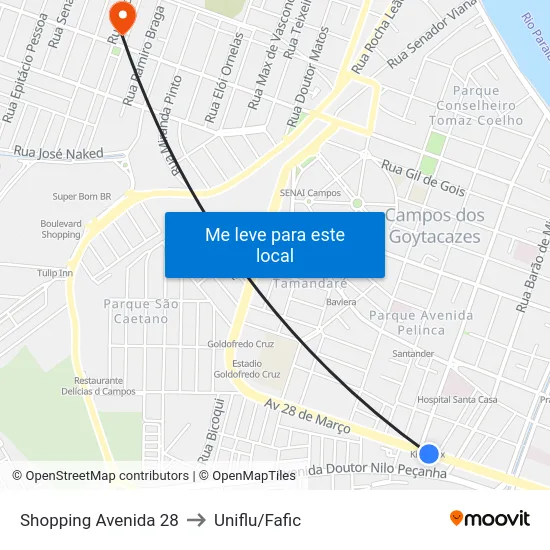 Shopping Avenida 28 to Uniflu/Fafic map