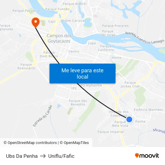 Ubs Da Penha to Uniflu/Fafic map