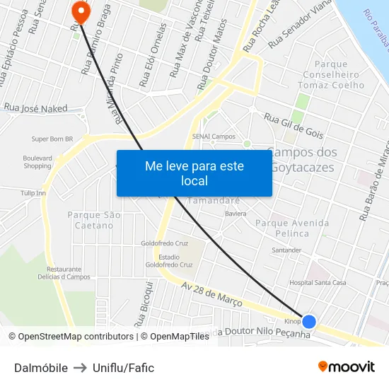 Dalmóbile to Uniflu/Fafic map