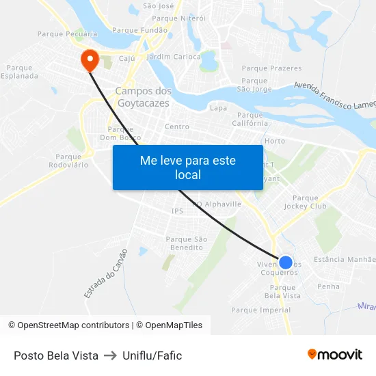 Posto Bela Vista to Uniflu/Fafic map