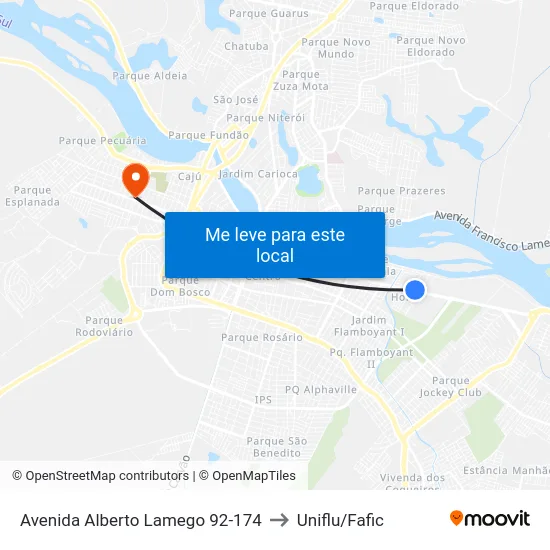 Avenida Alberto Lamego 92-174 to Uniflu/Fafic map