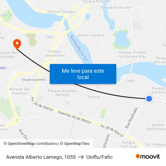 Avenida Alberto Lamego, 1055 to Uniflu/Fafic map