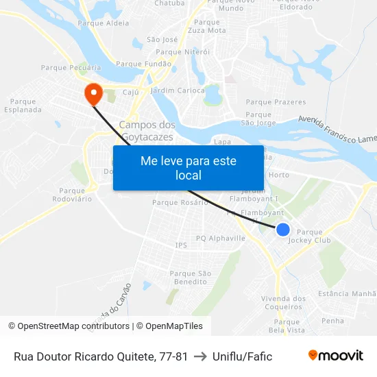 Rua Doutor Ricardo Quitete, 77-81 to Uniflu/Fafic map