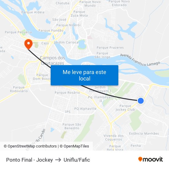 Ponto Final - Jockey to Uniflu/Fafic map