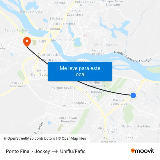 Ponto Final - Jockey to Uniflu/Fafic map