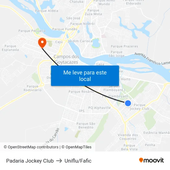 Padaria Jockey Club to Uniflu/Fafic map